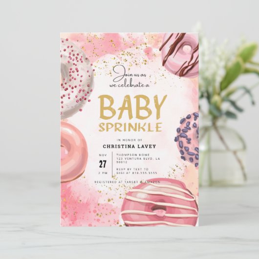 Donut BABY SPRINKLE party Invitation Kaart (Staand voorkant)