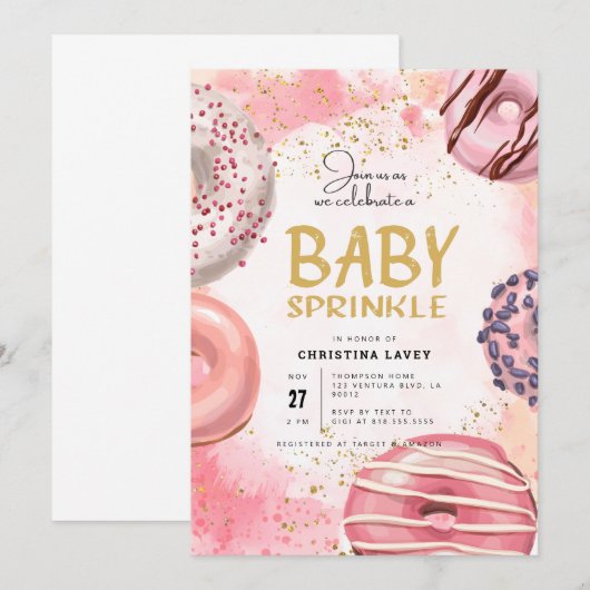 Donut BABY SPRINKLE party Invitation Kaart (Voorkant / Achterkant)