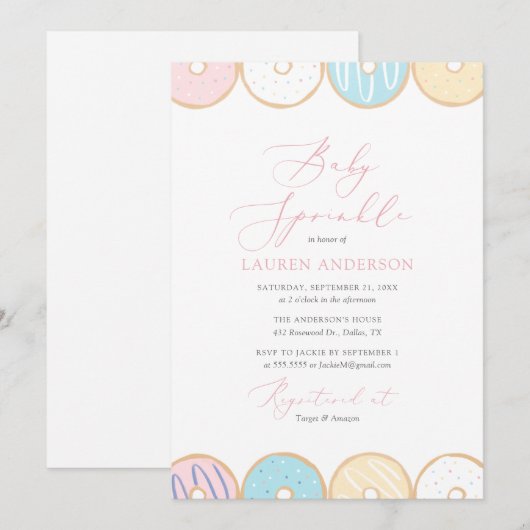 Donut Baby Sprinkle Uitnodiging (Voorkant / Achterkant)