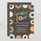 Donut Baby Sprinkle Uitnodiging ingedrukt met lief (Voorkant / Achterkant)