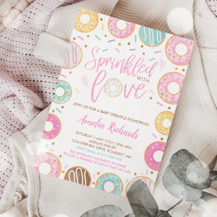 Donut Baby Sprinkle Uitnodiging ingedrukt met lief