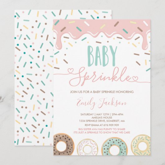 Donut Baby Strooi Uitnodiging Gestrooid Met Liefde (Voorkant / Achterkant)