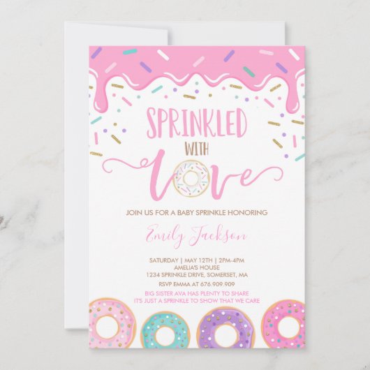 Donut Baby Strooi Uitnodiging Gestrooid Met Liefde (Voorkant)