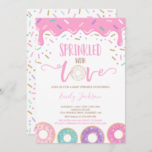 Donut Baby Strooi Uitnodiging Overgoten Met Liefde (Voorkant / Achterkant)