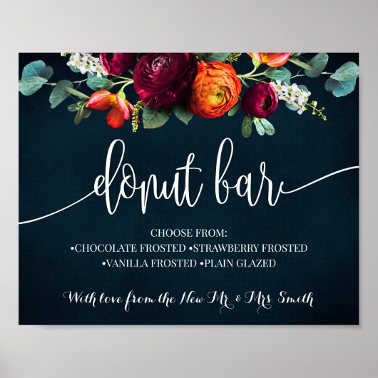 Donut Bar Bridal Wedding Reception Wine Navy Sign Poster (Voorkant)