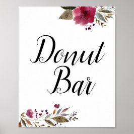 Donut Bar Burgundy Flowers Weddenschap Poster