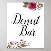 Donut Bar Burgundy Flowers Weddenschap Poster (Voorkant)