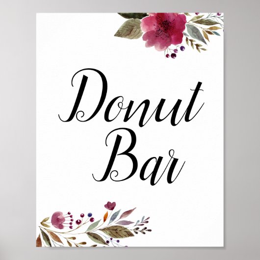 Donut Bar Burgundy Flowers Weddenschap Poster (Voorkant)
