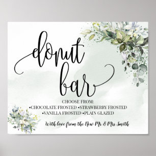Donut bar party bruiloft receptie eucalyptus green poster