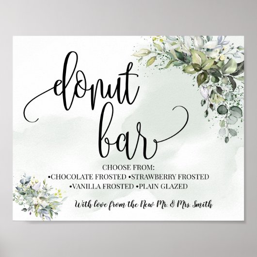 Donut bar party bruiloft receptie eucalyptus green poster (Voorkant)