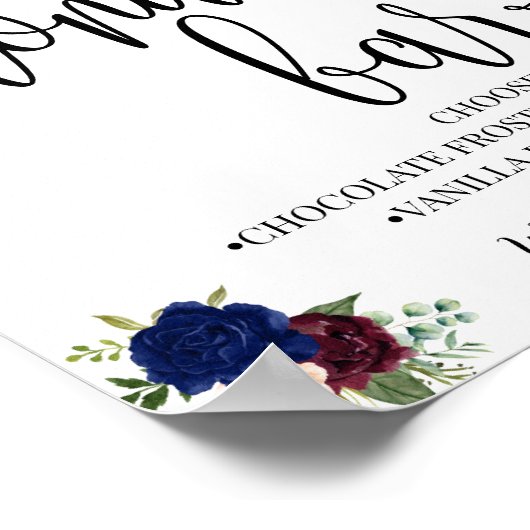 Donut bar party bruiloft receptie navy burgundy poster (Hoek)