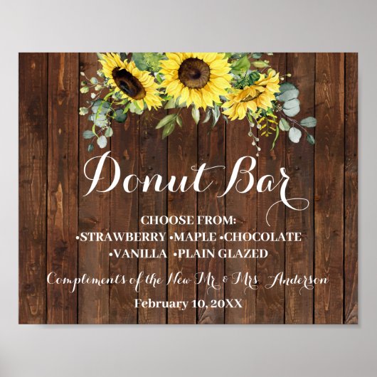 Donut Bar Sweets Table Wedding Sunflower Sign Poster (Voorkant)