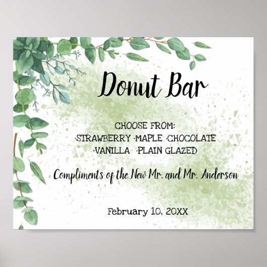 Donut Bar Sweets Tafel Trouw Eucalytpus Bord Poster (Voorkant)