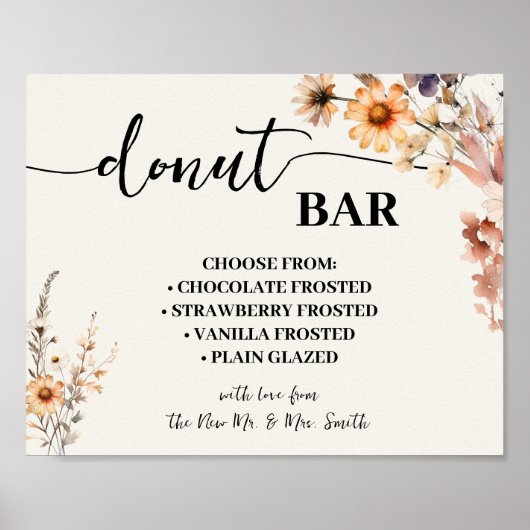 Donut Bar Wedding Vrijgezellenfeest Herfst Wildflo Poster (Voorkant)