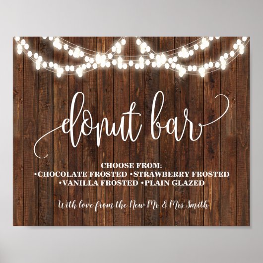 Donut Bar Westerse Bruiloft Huwelijksfeest Bord Poster (Voorkant)
