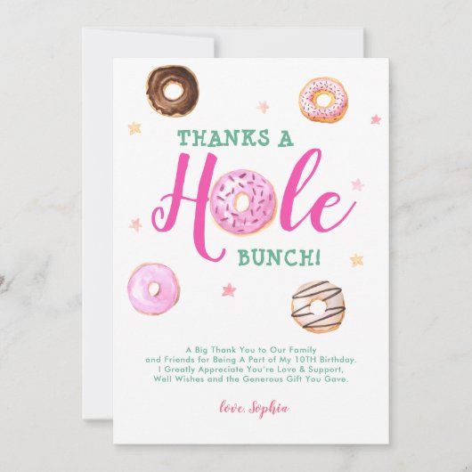 Donut Bedankt a Hole Bunch Foto Verjaardag Dank u (Voorkant)