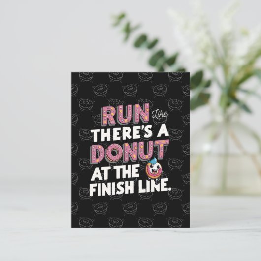 Donut bij de Finish Line Funny Fitness Motivation Briefkaart (Staand voorkant)