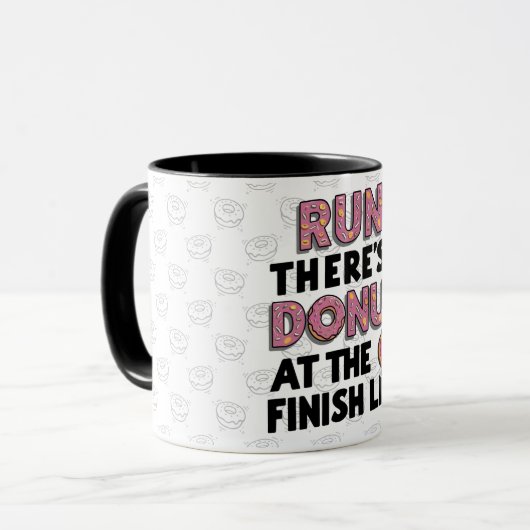 Donut bij de Finish Line Funny Fitness Motivation Mok (Voorkant links)
