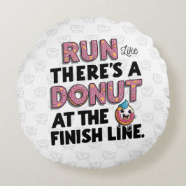 Donut bij de Finish Line Funny Fitness Motivation Rond Kussen