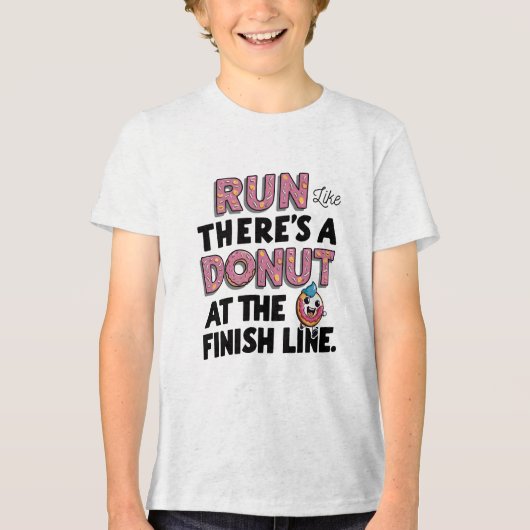 Donut bij de Finish Line Funny Fitness Motivation Tri-Blend Shirt (Voorkant)