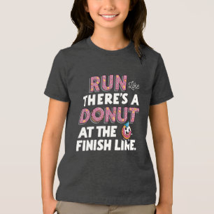 Donut bij de Finish Line Funny Fitness Motivation Tri-Blend Shirt