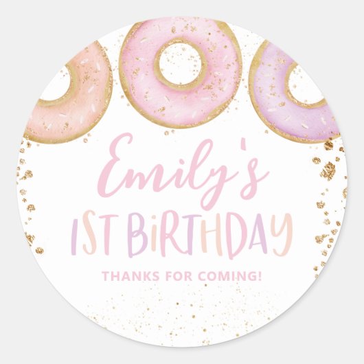 Donut Birthday Bedankt dat je de eerste verjaardag Ronde Sticker (Voorkant)