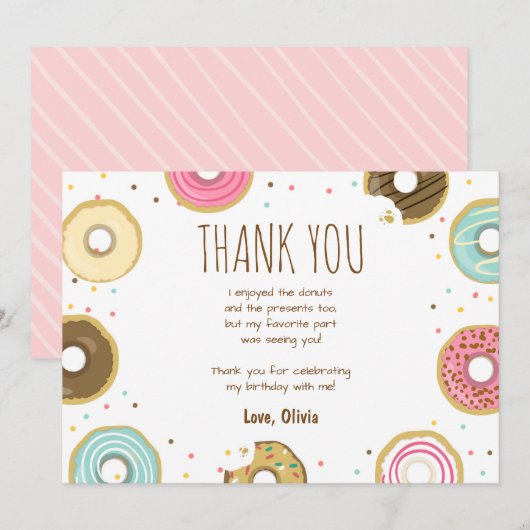 Donut Birthday Bedankt voor je kaartje roze meisje (Voorkant / Achterkant)