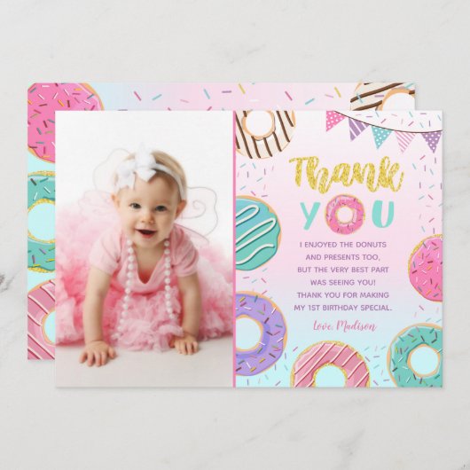 Donut Birthday Dank je kaarten (Voorkant / Achterkant)