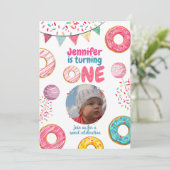 Donut Birthday Fotouitnodiging Sweet ONE Kaart (Staand voorkant)