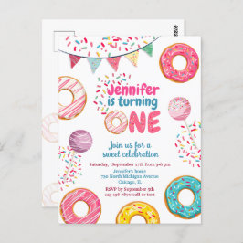 Donut Birthday Invitation Sweet 1 ONE Briefkaart