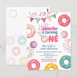 Donut Birthday Invitation Sweet 1 ONE Briefkaart