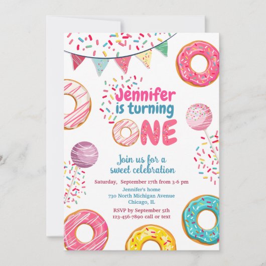Donut Birthday Invitation Sweet ONE Kaart (Voorkant)