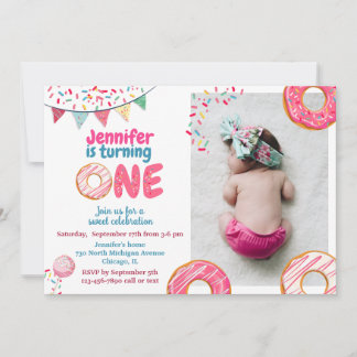Donut Birthday Invitation Sweet ONE Kaart