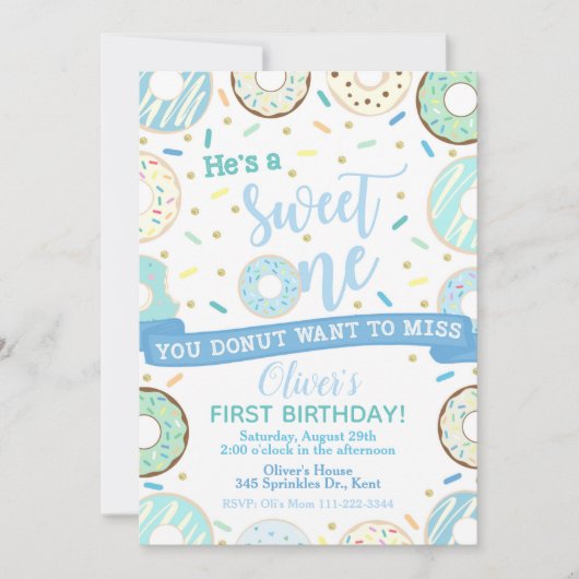Donut Birthday Invitation Sweet One Party Kaart (Voorkant)
