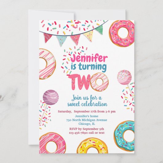 Donut Birthday Invitation Sweet TWO Kaart (Voorkant)