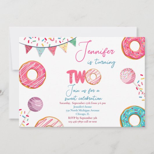 Donut Birthday Invitation Sweet TWO Kaart (Voorkant)