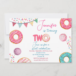 Donut Birthday Invitation Sweet TWO Kaart