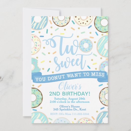 Donut Birthday Invitation Two Sweet Party Kaart (Voorkant)
