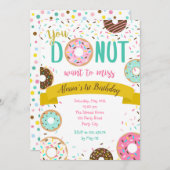 Donut Birthday Invitations Sprinkle Gold Pink Blau Kaart (Voorkant / Achterkant)