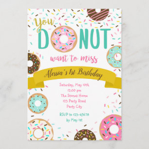 Donut Birthday Invitations Sprinkle Gold Pink Blau Kaart