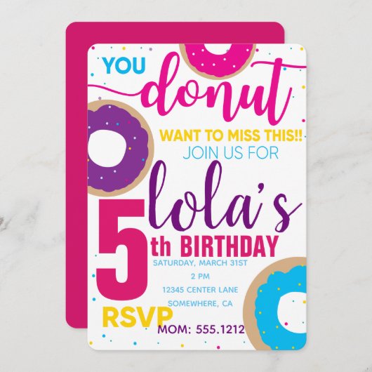 DONUT BIRTHDAY INVITE KAART (Voorkant / Achterkant)