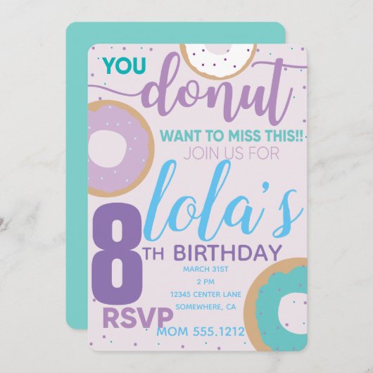 DONUT BIRTHDAY INVITE KAART (Voorkant / Achterkant)