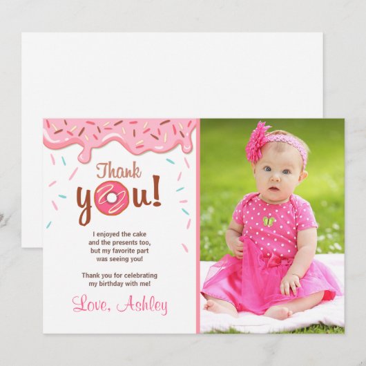 Donut Birthday Party Doughnut Bedankt voor het mei (Voorkant / Achterkant)