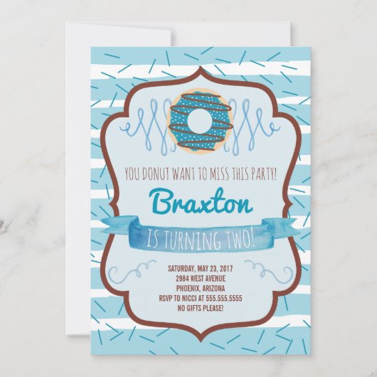 Donut Birthday Party Invitation for a Boy Kaart (Voorkant)
