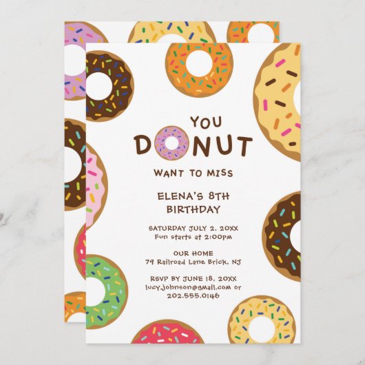 Donut Birthday Party Invitation Kaart (Voorkant / Achterkant)