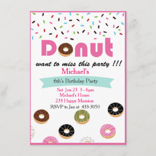 Donut Birthday Party Invitation Kaart
