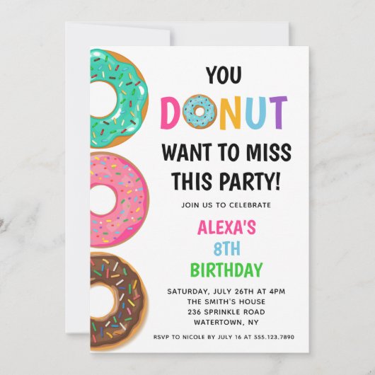 Donut Birthday Party Invitation Kaart (Voorkant)