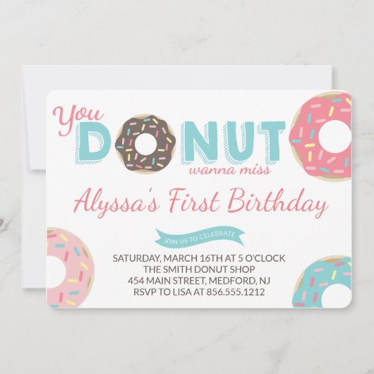 Donut Birthday Party Invitation Kaart (Voorkant)