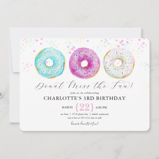 Donut Birthday Party Invitation Kaart (Voorkant)