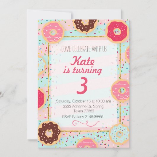 Donut Birthday Party Invitation Kaart (Voorkant)